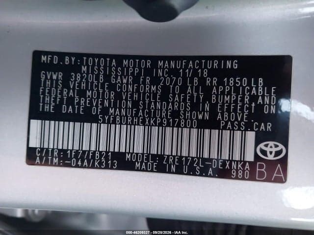 2019 TOYOTA COROLLA LE 9