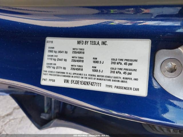 2019 TESLA MODEL 3 LONG RANGE/MID RANGE/STANDARD RANGE/STANDARD RANGE PLUS 9