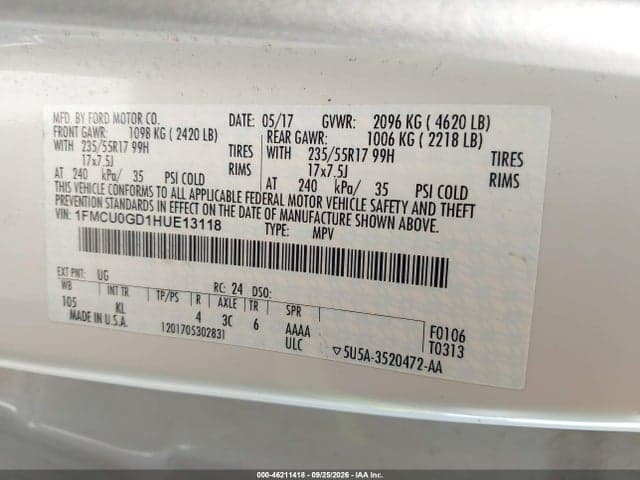 2017 FORD ESCAPE SE 9