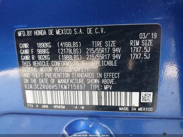 2019 HONDA HR-V EX 9