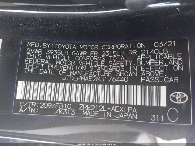 2021 TOYOTA COROLLA LE 9