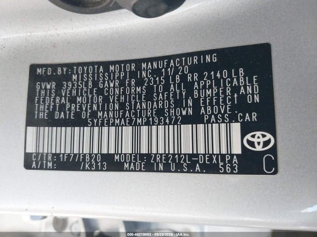 2021 TOYOTA COROLLA LE 9