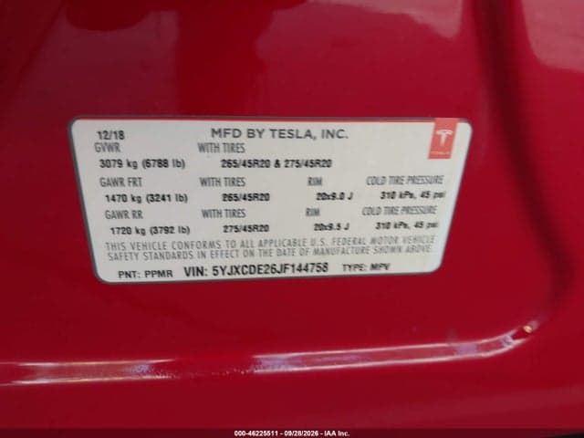 2018 TESLA MODEL X 100D/75D/P100D 9