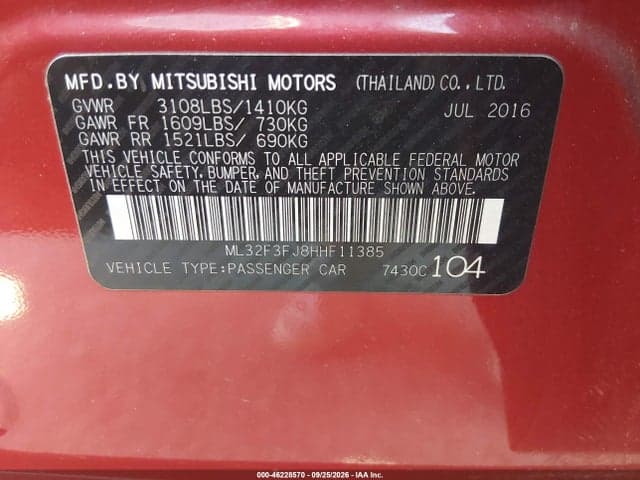 2017 MITSUBISHI MIRAGE G4 ES 9