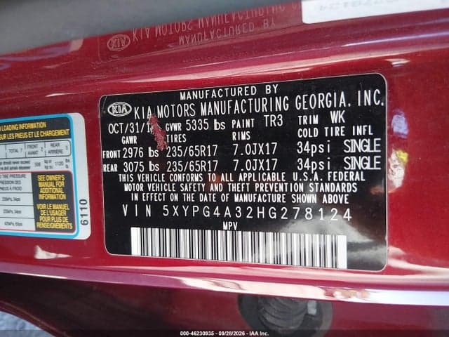 2017 KIA SORENTO 2.4L LX 9