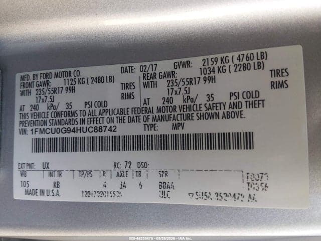 2017 FORD ESCAPE SE 9