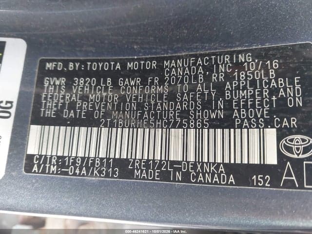 2017 TOYOTA COROLLA LE 9