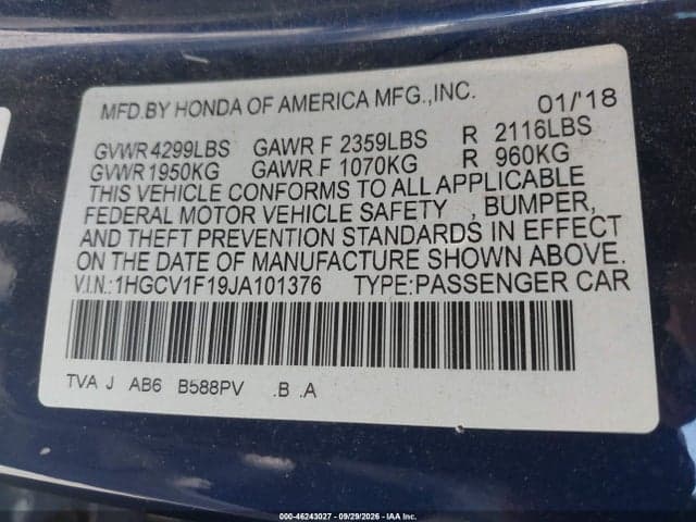 2018 HONDA ACCORD LX 9