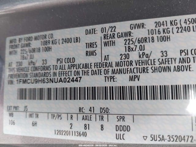 2022 FORD ESCAPE SEL 9