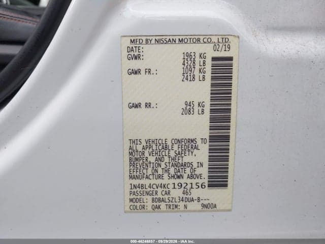2019 NISSAN ALTIMA 2.5 SR 9