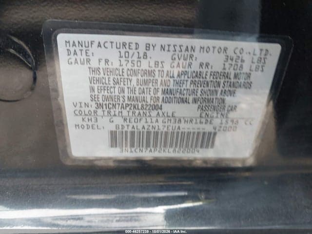 2019 NISSAN VERSA 1.6 S+ 9