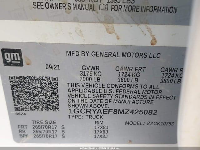 2021 CHEVROLET SILVERADO 1500 4WD STANDARD BED WT 9