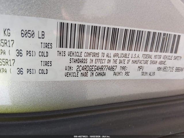 2017 DODGE GRAND CARAVAN GT 9