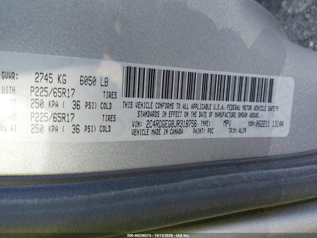 2018 DODGE GRAND CARAVAN GT 9