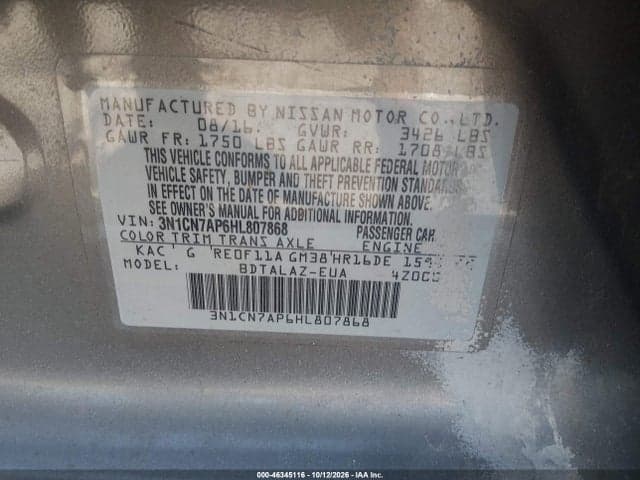 2017 NISSAN VERSA 1.6 S+ 9