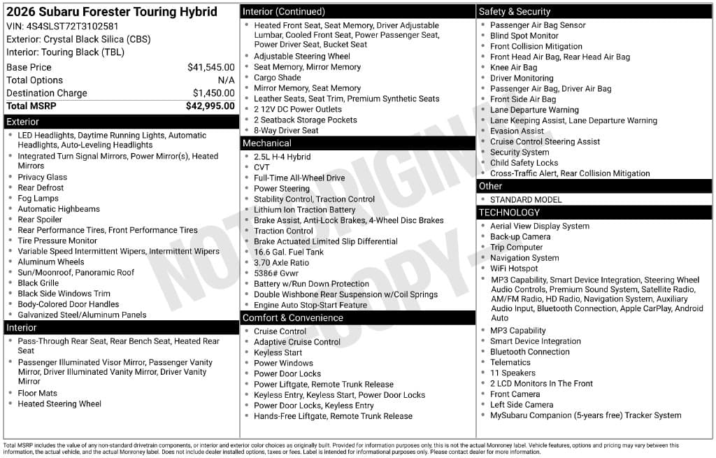 2026 SUBARU FORESTER TOURING Hybrid