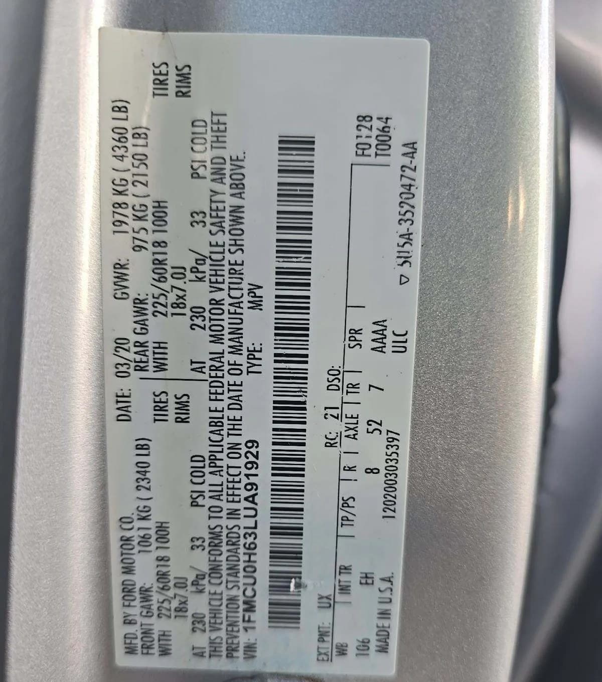 2020 FORD ESCAPE SEL 3