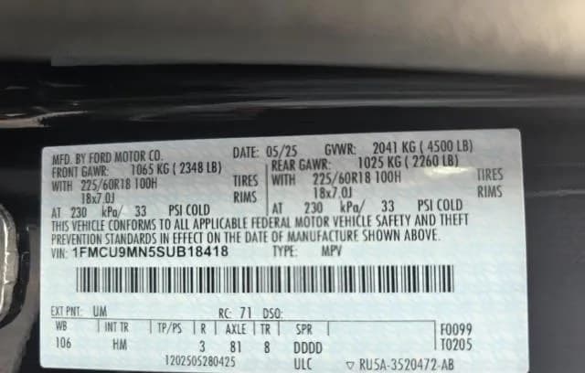 2025 FORD ESCAPE ST-Line 5