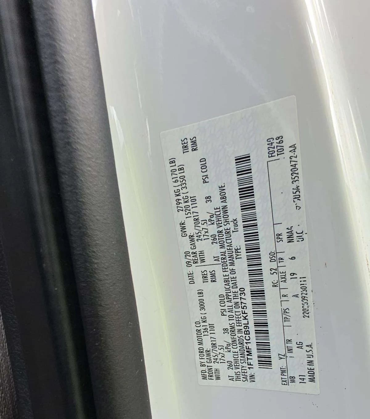 2020 FORD F-150 XL REGULAR CAB LONG BED 3
