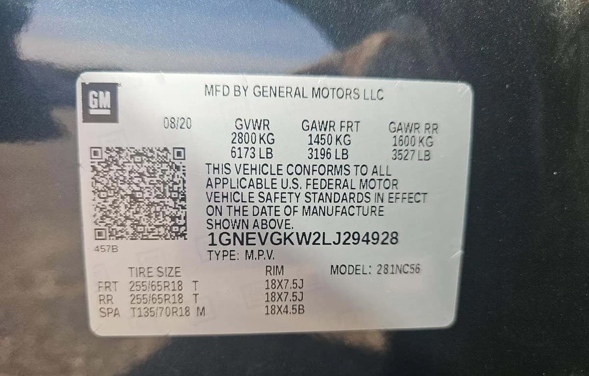 2020 CHEVROLET TRAVERSE LT 3