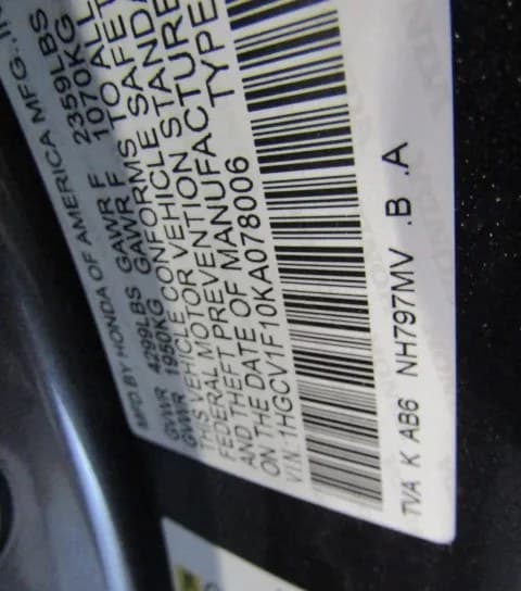 2019 HONDA ACCORD LX 5