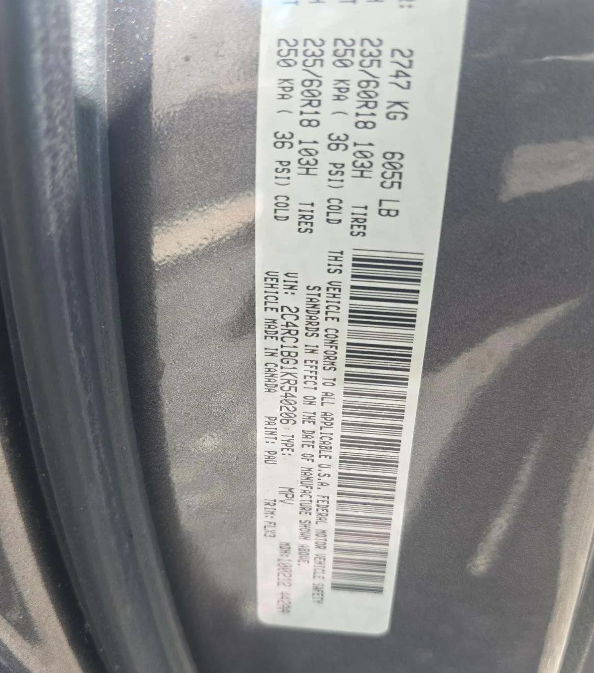 2019 CHRYSLER PACIFICA TOURING L 121.6" WB 3