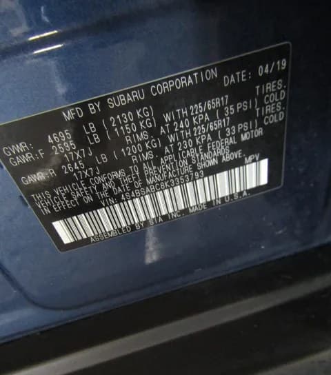 2019 SUBARU OUTBACK 2.5i 5