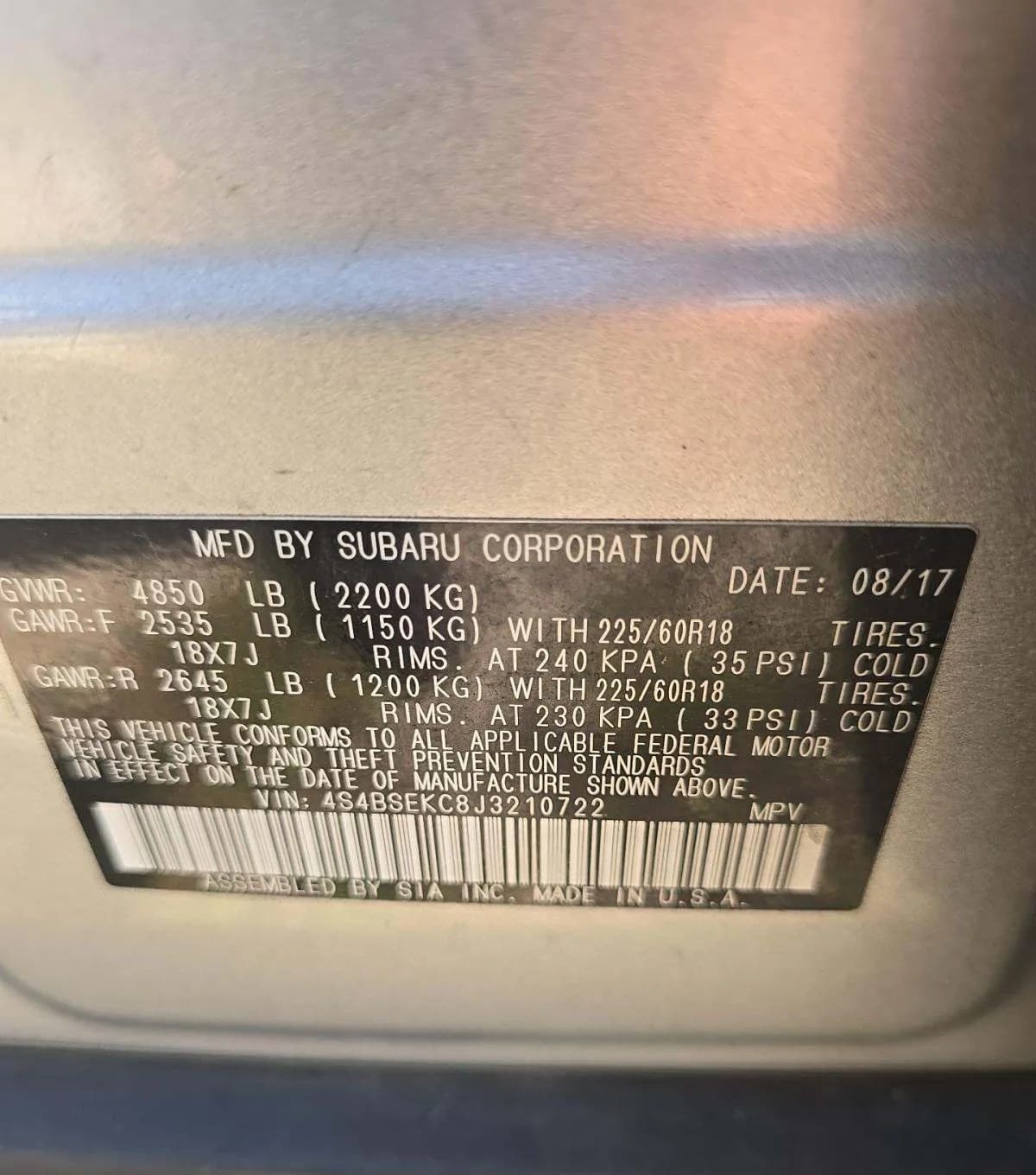 2018 SUBARU OUTBACK 3.6R Limited 3