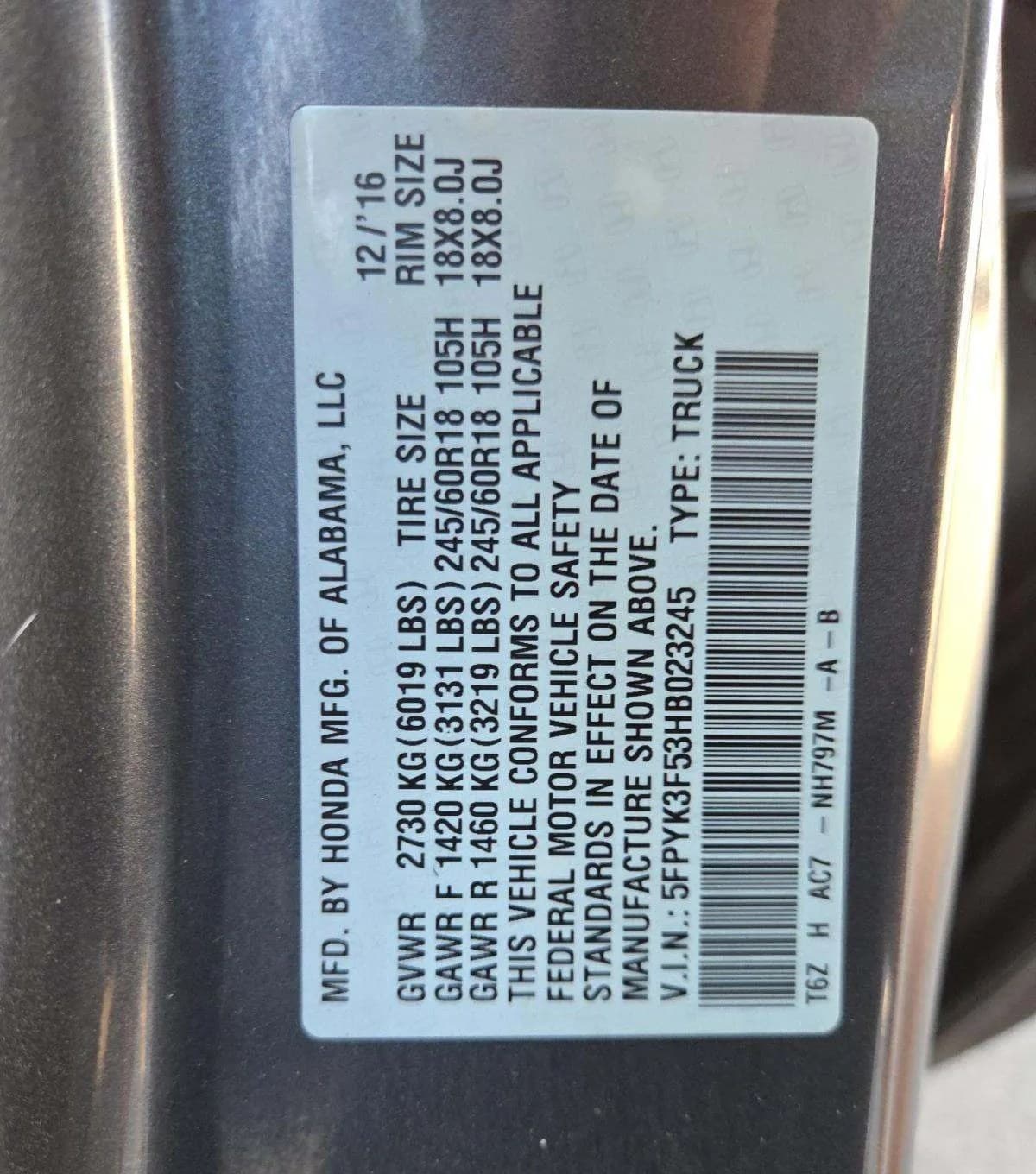 2017 HONDA RIDGELINE RTL CREW CAB MEDIUM BED 3