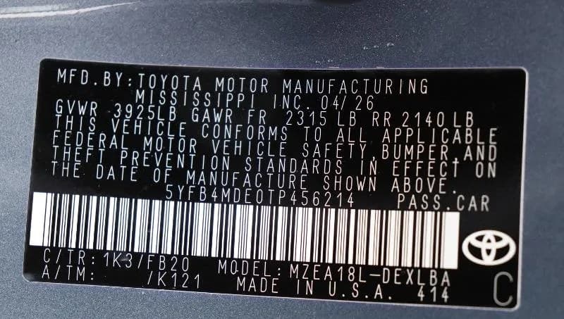 2026 TOYOTA COROLLA LE 6