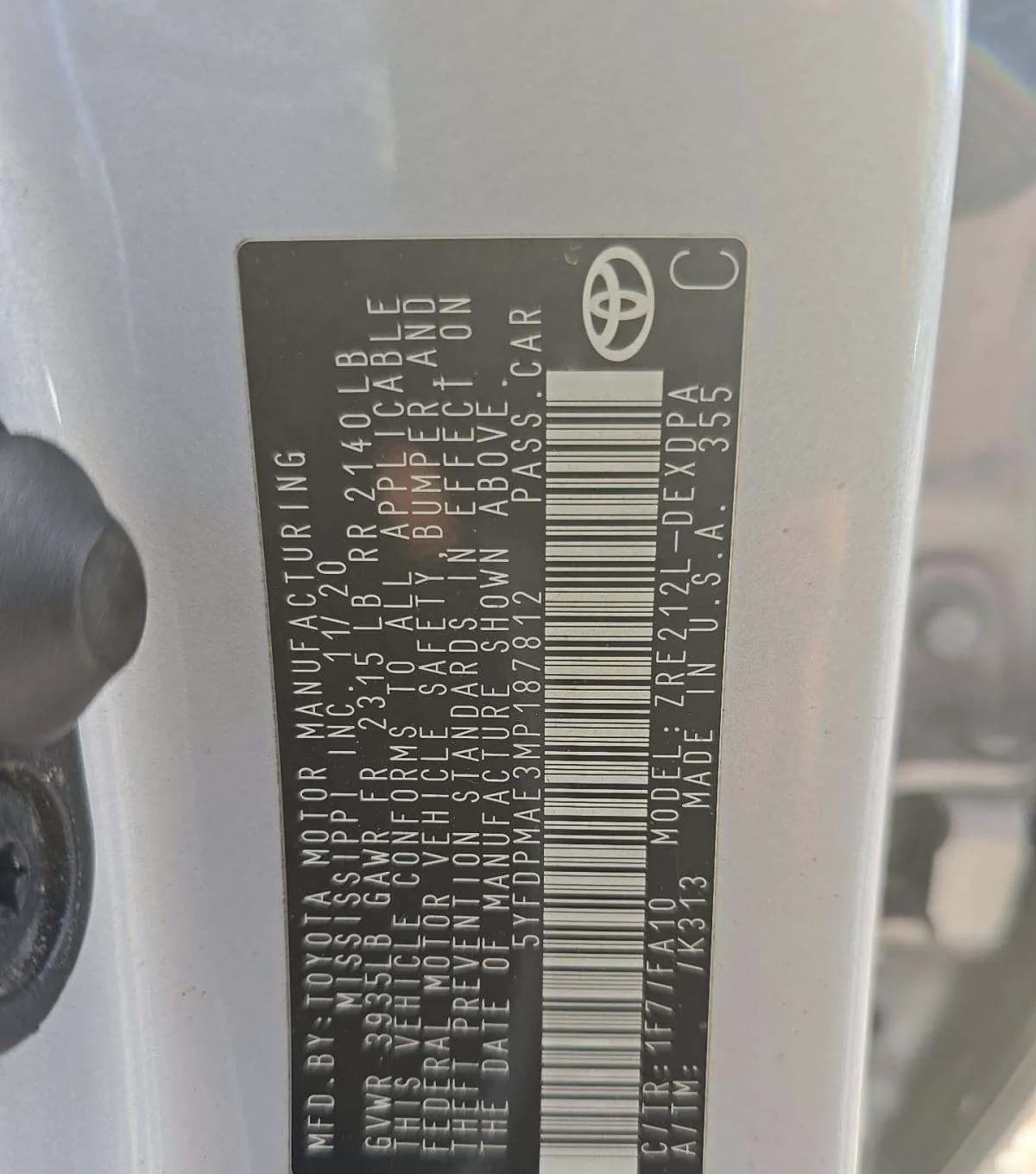 2021 TOYOTA COROLLA L 3