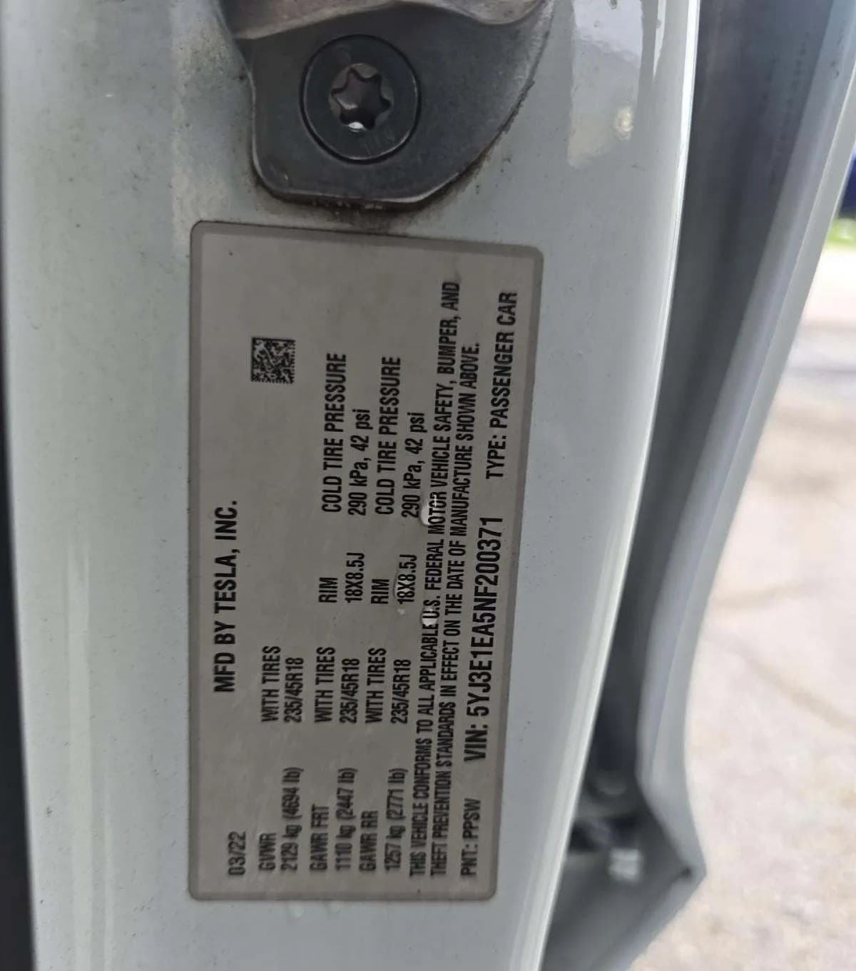 2022 TESLA MODEL 3 STANDARD RANGE 3