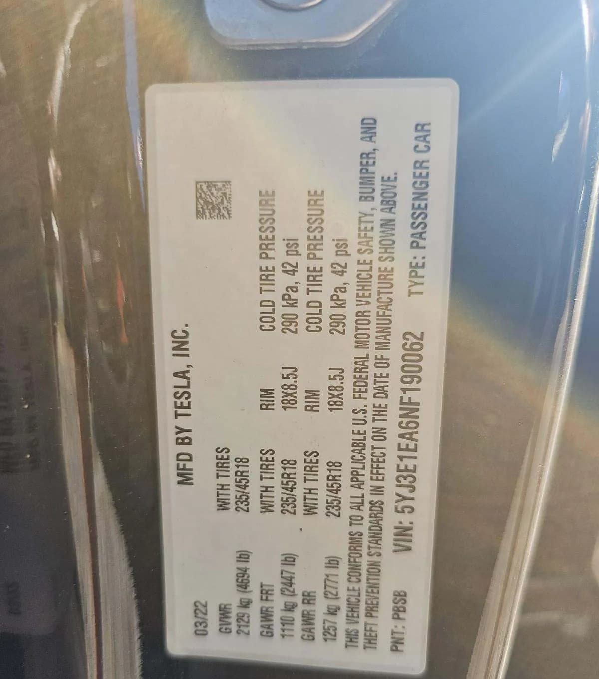2022 TESLA MODEL 3 STANDARD Range 3